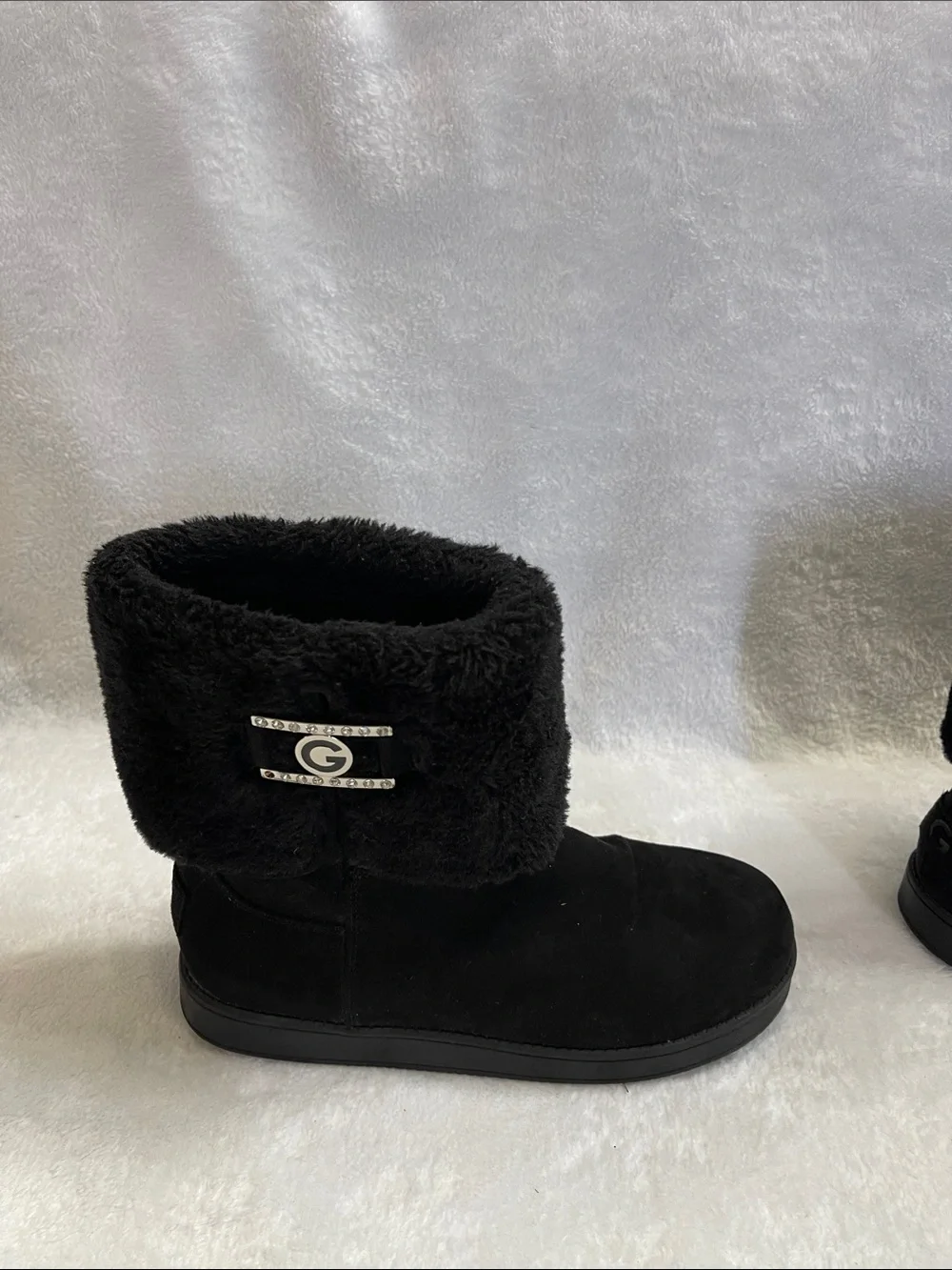 GBG Los Angeles Black Fold-Over Faux Fur Winter Boots
